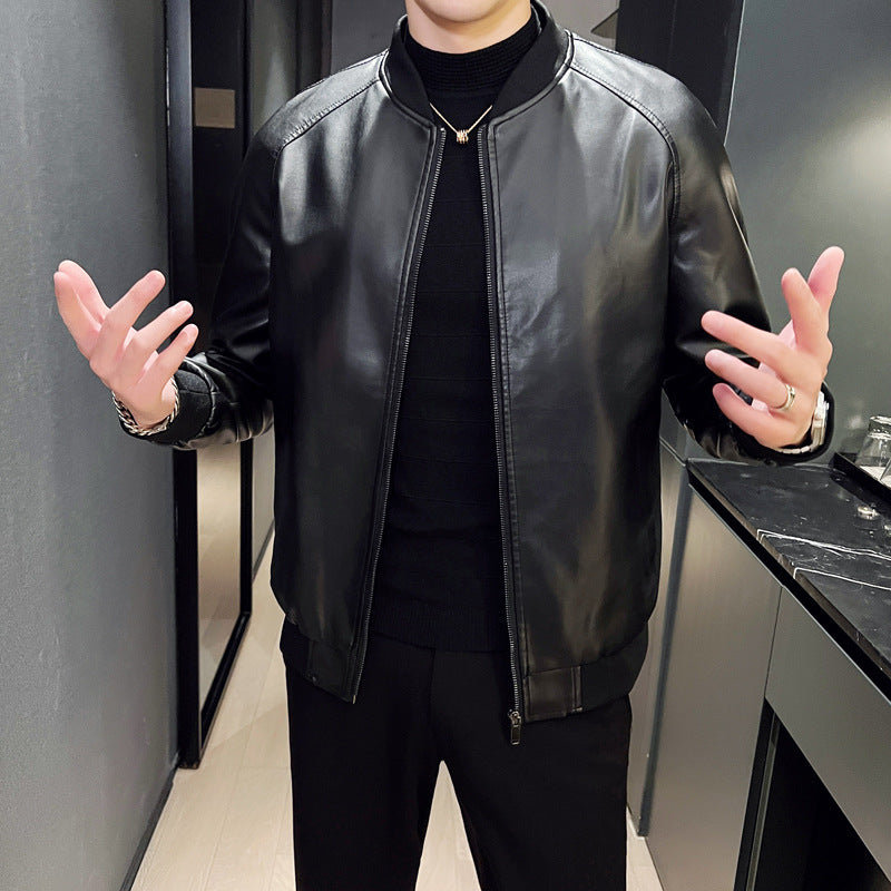 Men's Slim Fit Leather Jacket - Korean Style