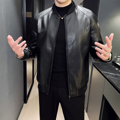 Men's Slim Fit Leather Jacket - Korean Style