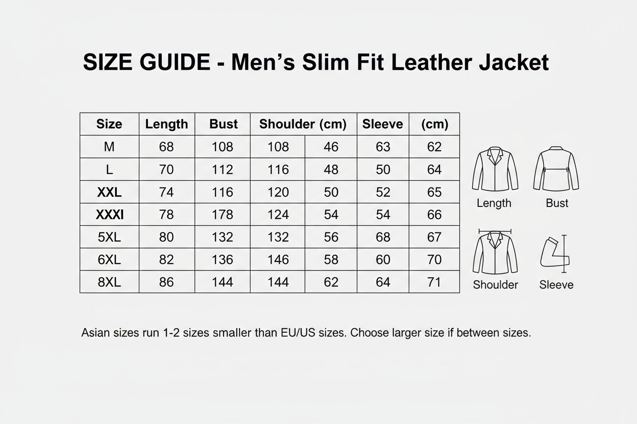 Size Guide for Men's Leather Jacket