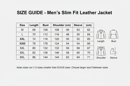 Size Guide for Men's Leather Jacket